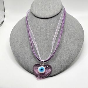 Pinkish Heart (Eye) Pendant Necklace With 3 Necklaces